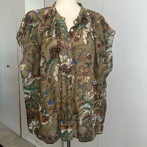 Banana Republic Floral Print 100% Ramie Shirt Size XXL NWT